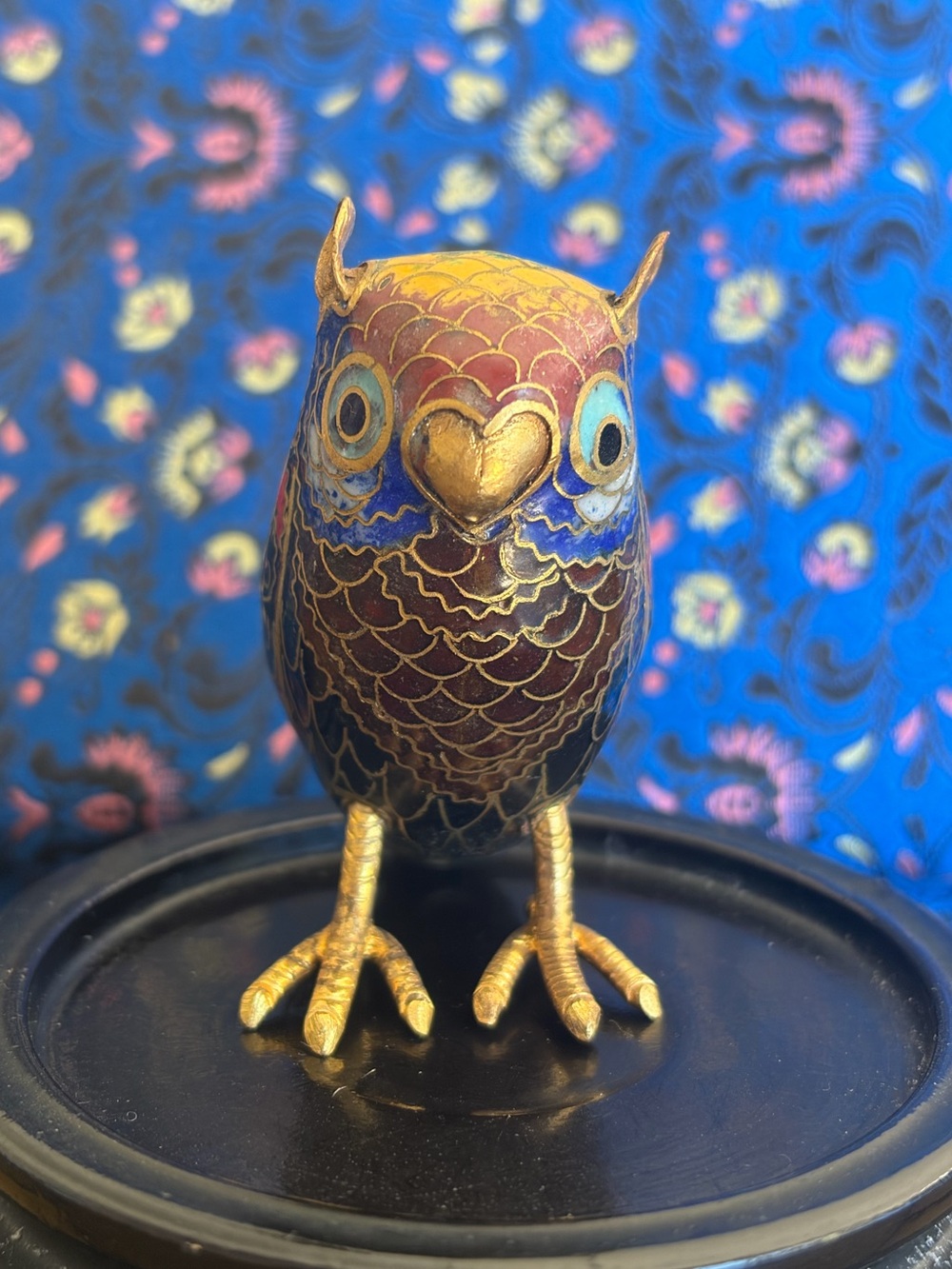 Vintage Cloisonné Owl Figurine